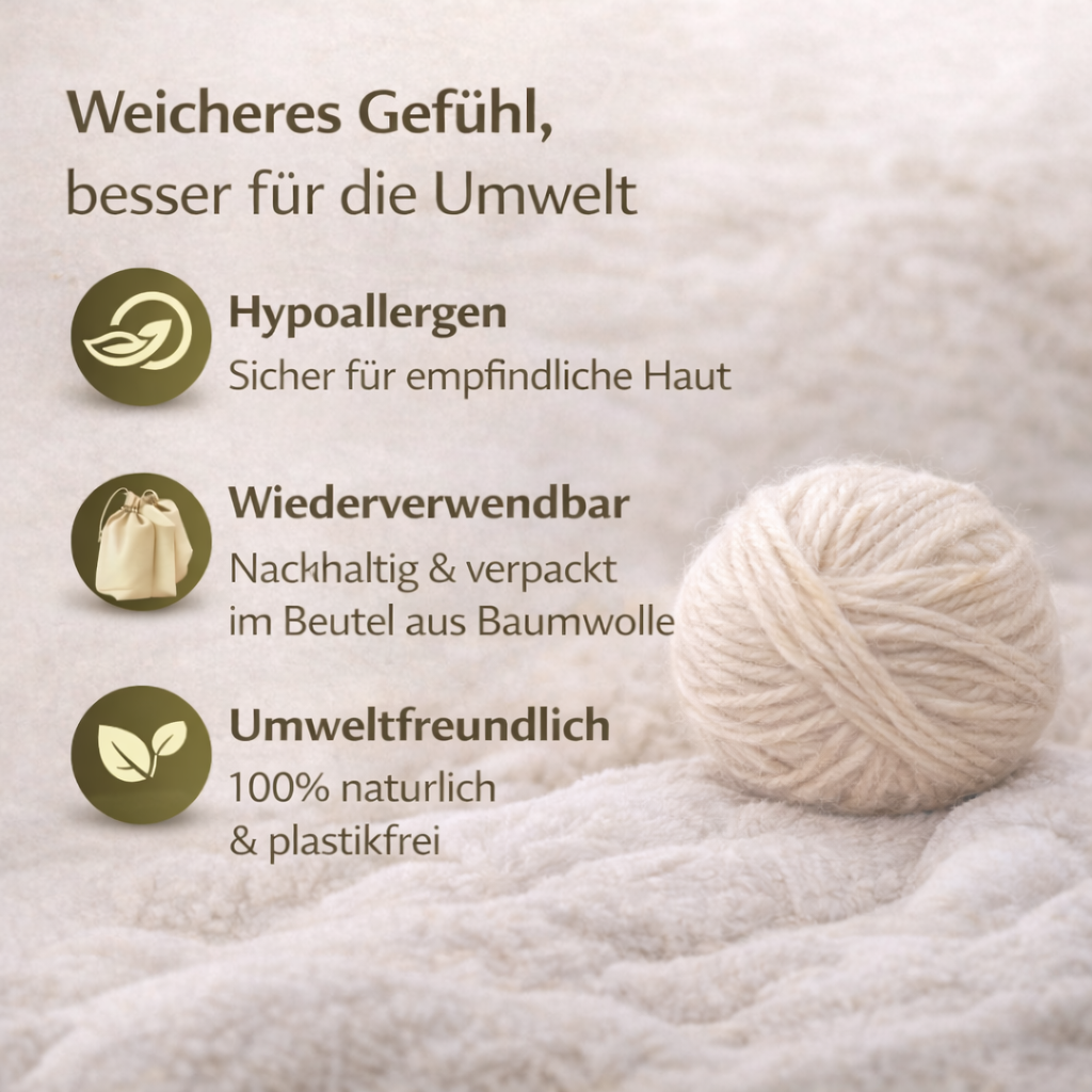 Ein weicheres Gefühl und besser für die Umwelt. Dank der Trocknerbälle von Miss Towels. lang:"de"